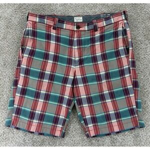 J. Crew Indian Madras Chino Shorts Mens 34x10.5 Red Plaid Cotton Outdoor Preppy‎